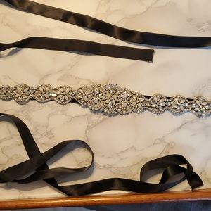 Jeweled black ribbon belt/ head piece
